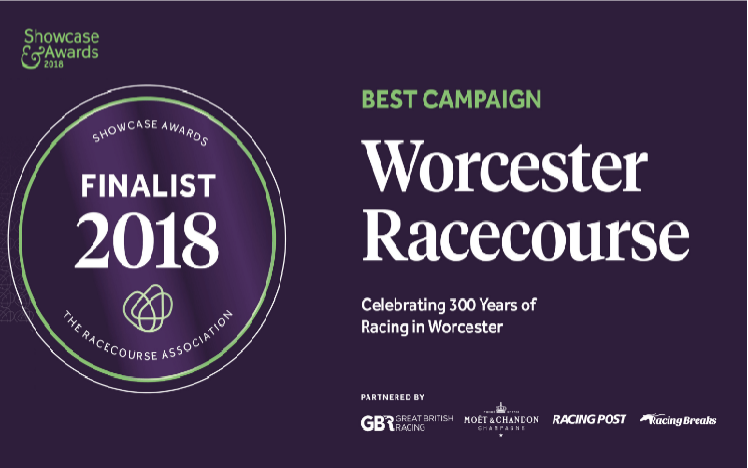 A promotional image from the 2018 Showcase Awards confirming Worcester Racecourse as a finalist.