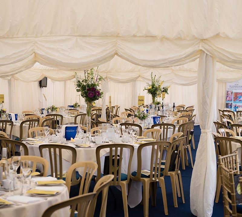 The interior of the Parade Ring Marquee all decorated ready for guests to arrive.
