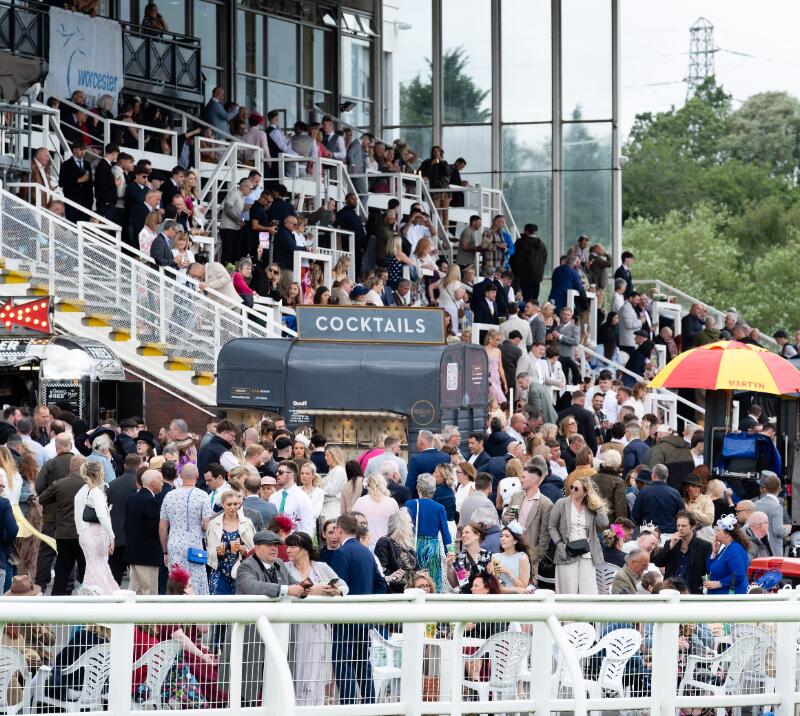 The packed grandstand at Worcester Racecourse