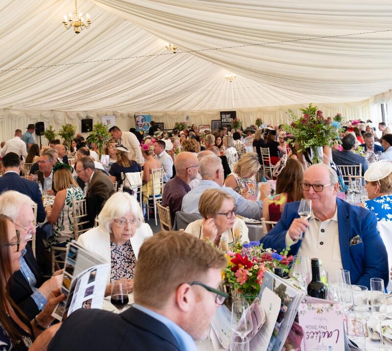 Hospitality guests enjoying the marquee at Worcester Races