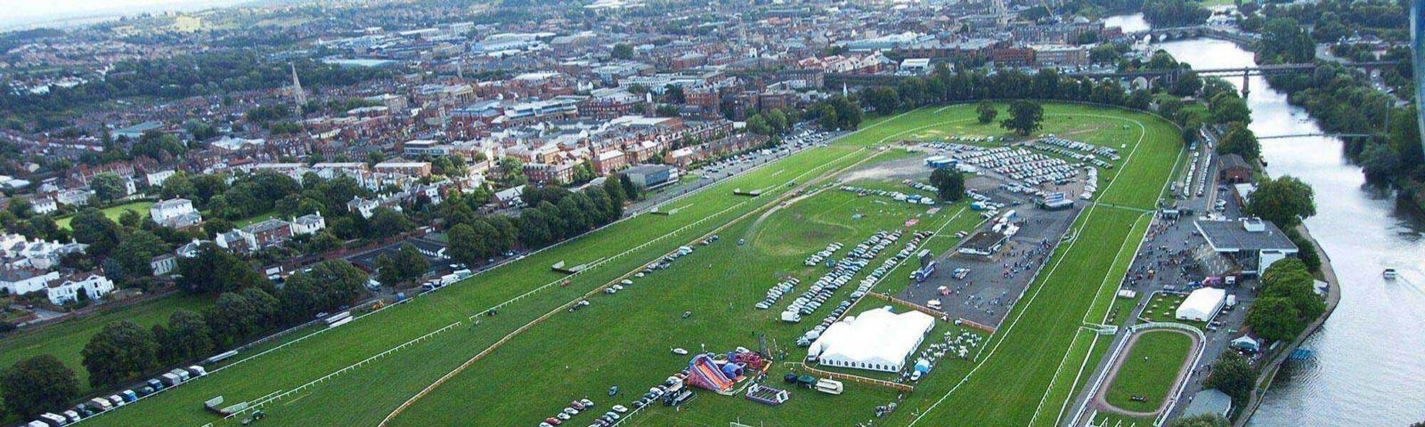 An aerial view of Worcester Racecourse.