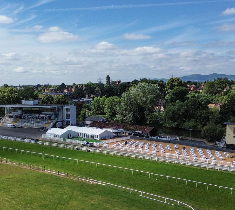 A drone show of the main enclosures at Worcester Races