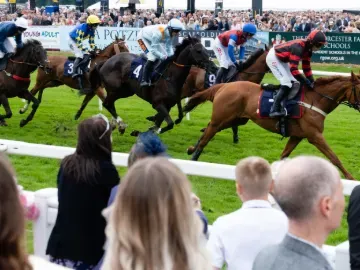 Horses thunder down the straight at Worcester Racecourse